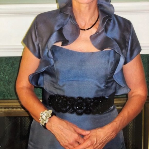 Noir by Lazaro, size 12, slate blue formal gown - Picture 1 of 7